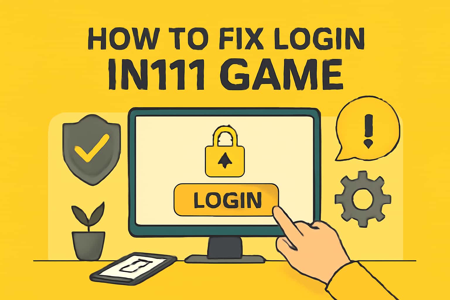 An informative scene illustrating troubleshooting steps for IN111 Game login issues.