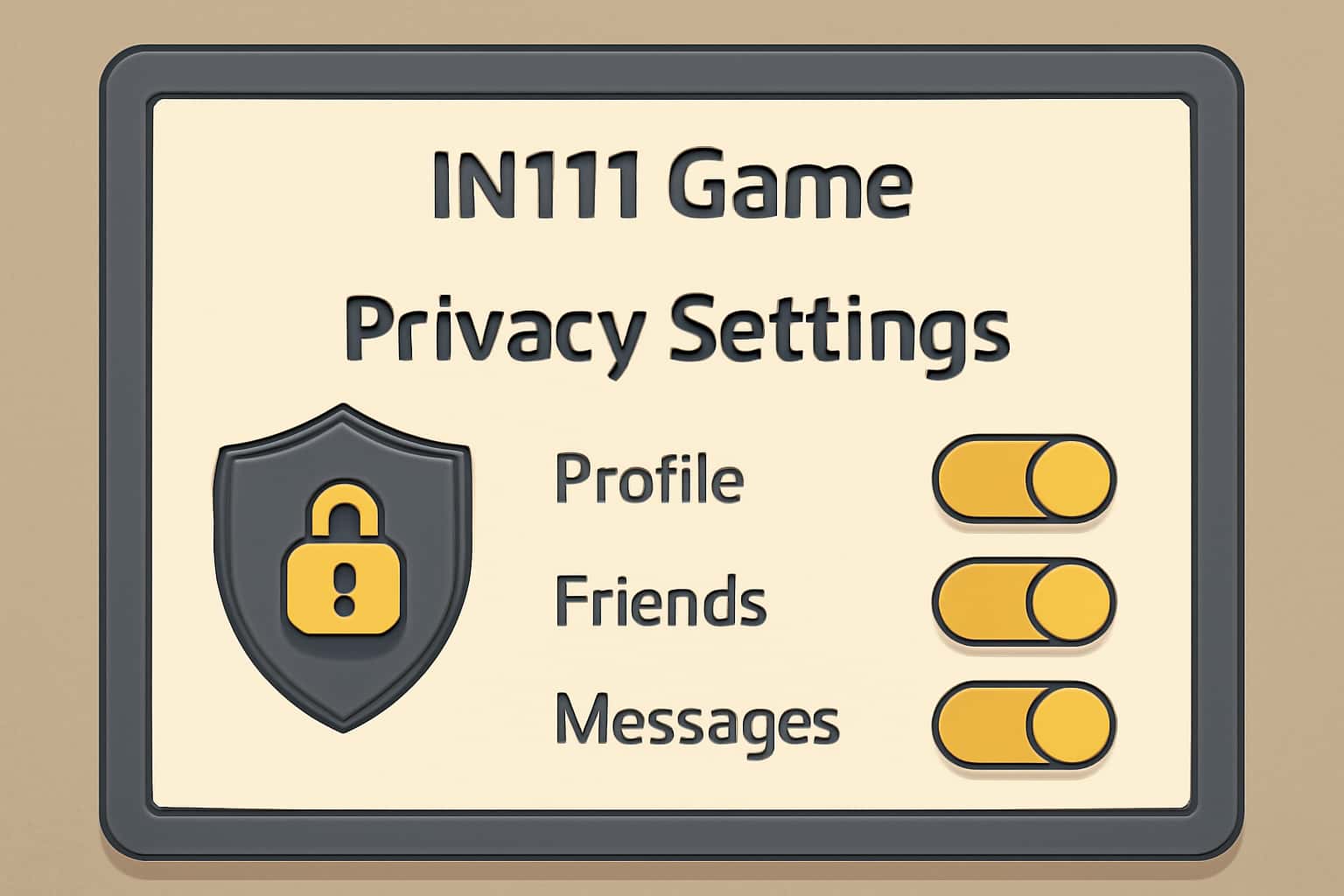 An informational graphic displaying IN111 Game Privacy Settings with #fcd303 accents.