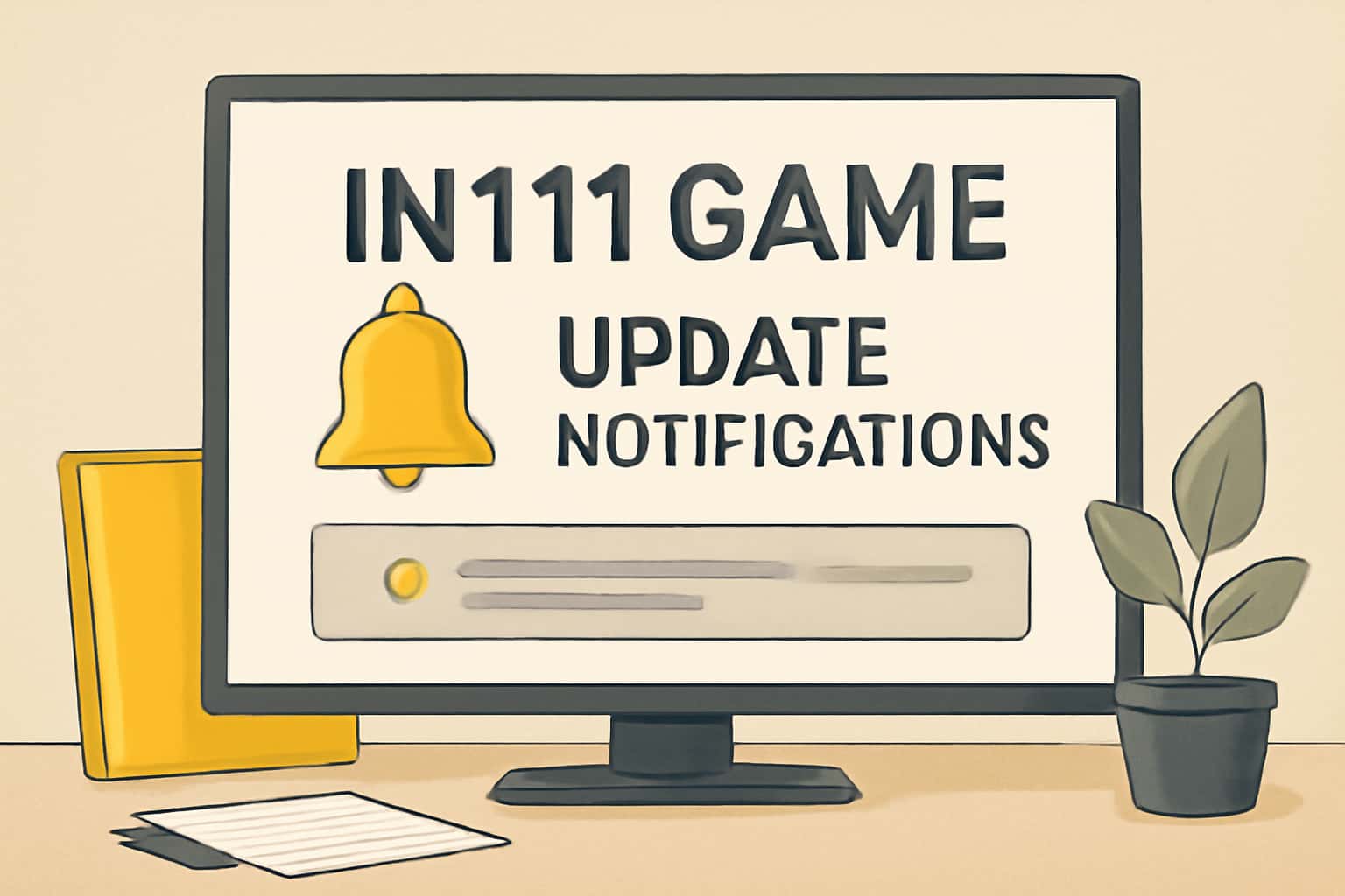 A futuristic visual representation of IN111 Game Update Notifications.