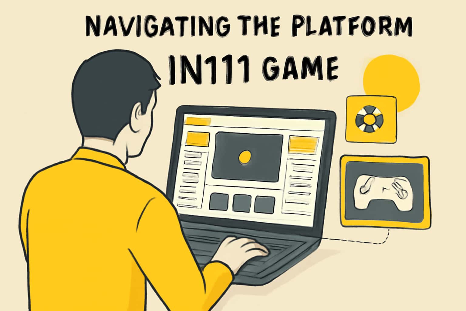 An informative scene illustrating the IN111 Game platform navigation.