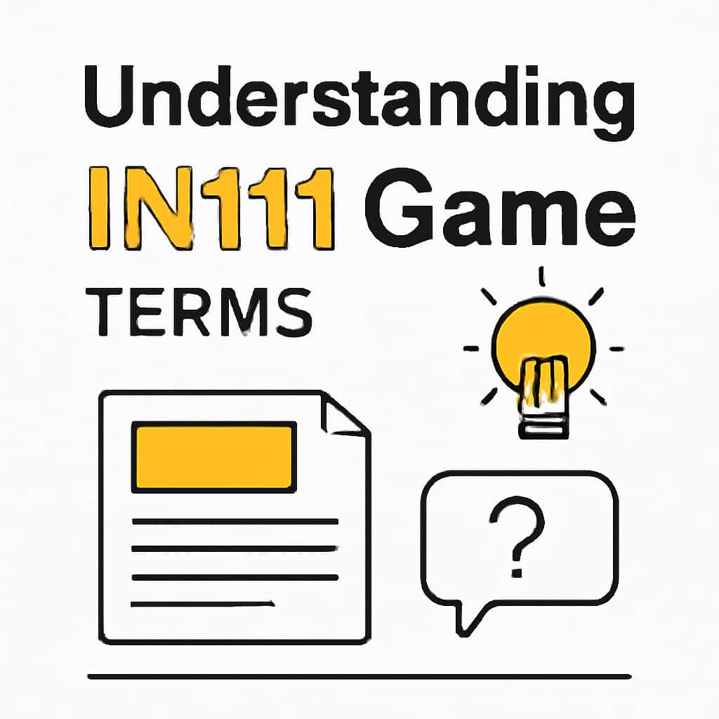 An educational diagram illustrating key aspects of IN111 Game Terms.